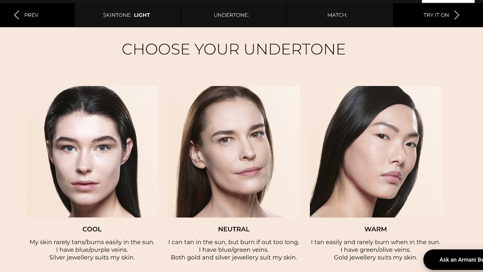 Now users must select their undertone from a set of 3 choices.